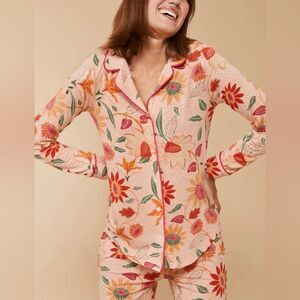Spartina 449 XXS Peach Pink Botanic Garden Floral Long Sleeve Top Pants PJ Set